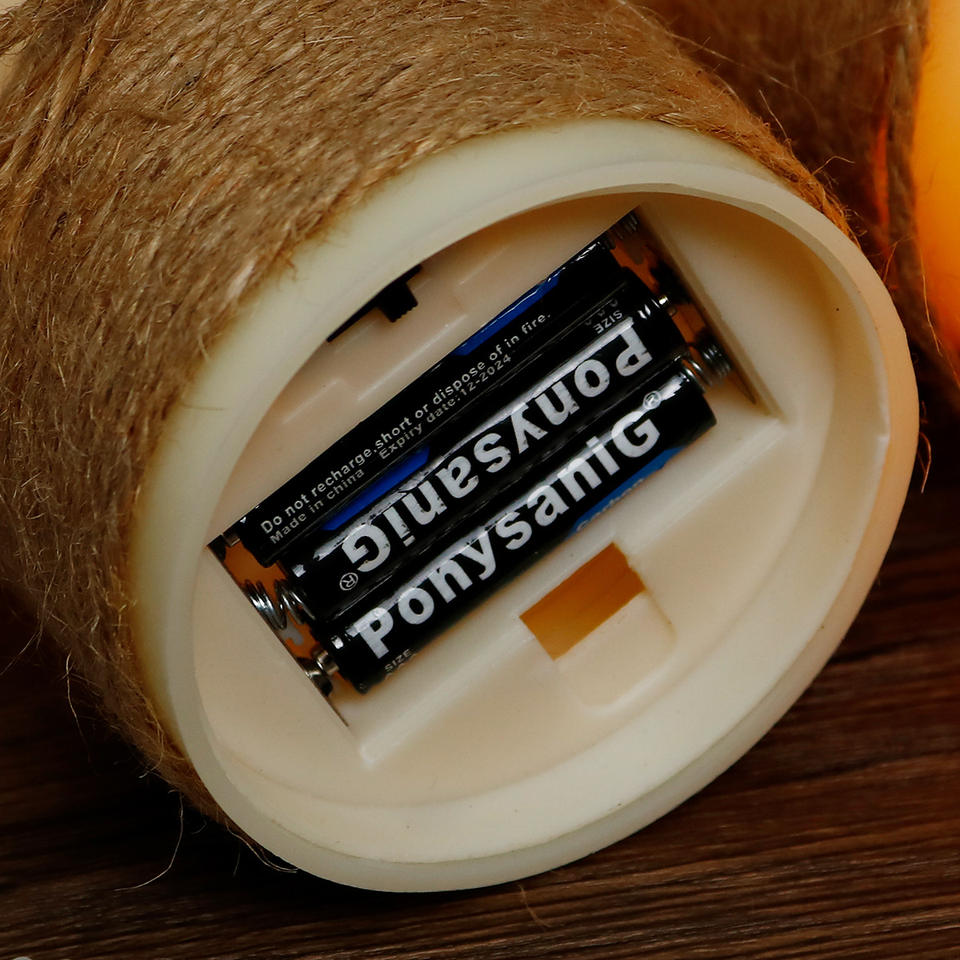 Rustic Battery Operated LED Wax Candle Flameless Candles with Jute Rope for Christmas, Thanksgiving, and Home Decoration