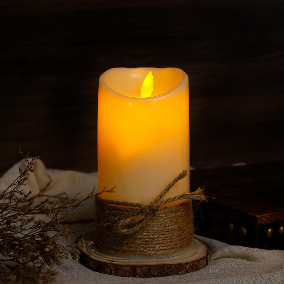 Wholesale LED Flameless Candle Light with Real Wax Shell and Jute Rope for Home, Wedding, and Party Decor