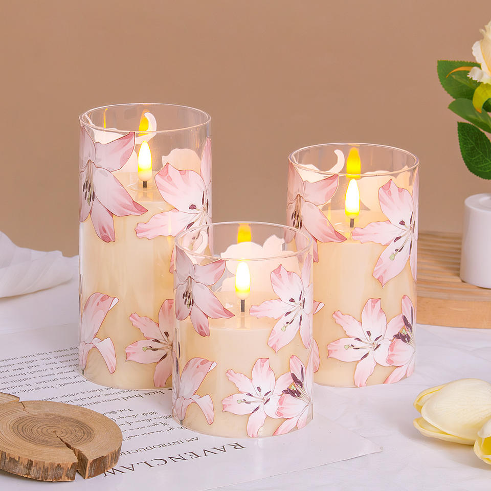 Romantic LED Candle Light with Flower Pattern, Flameless Flickering Candle for Wedding, Festival, and Gift Use