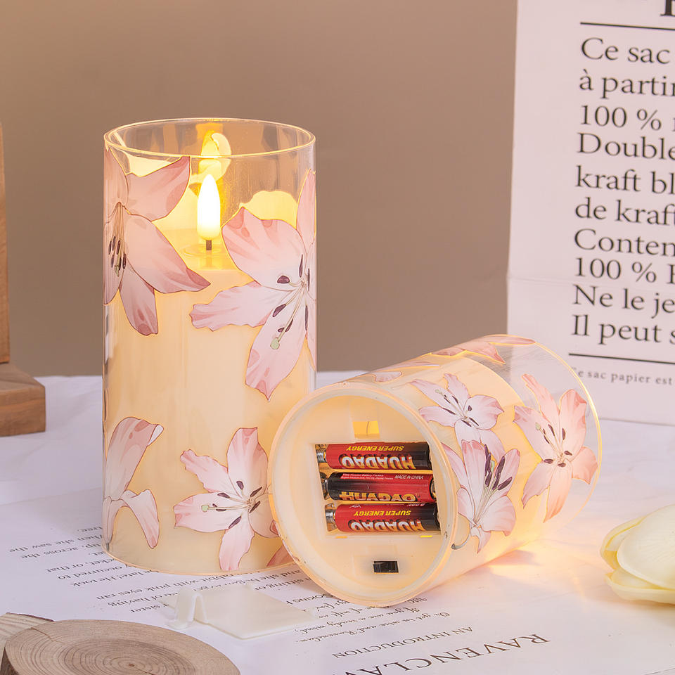 Romantic LED Candle Light with Flower Pattern, Flameless Flickering Candle for Wedding, Festival, and Gift Use