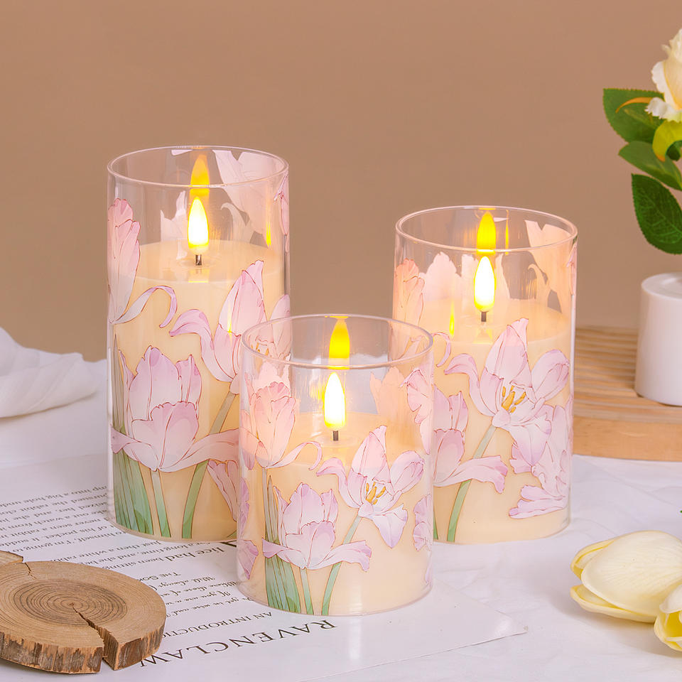 Romantic LED Candle Light with Flower Pattern, Flameless Flickering Candle for Wedding, Festival, and Gift Use