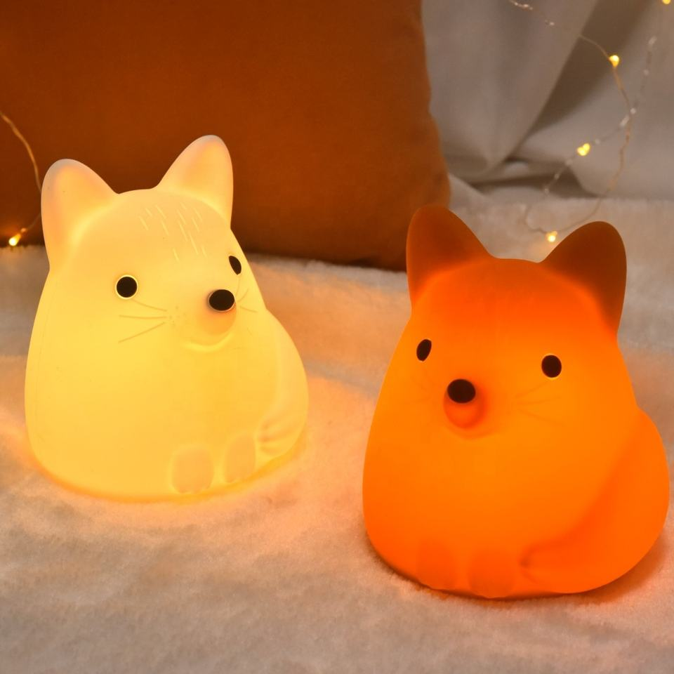 Custom Cartoon Silicone Fox LED Night Light Rechargeable Factory Desk Mini Sleep Lamp Kids' Colorful Day Night Visible Night