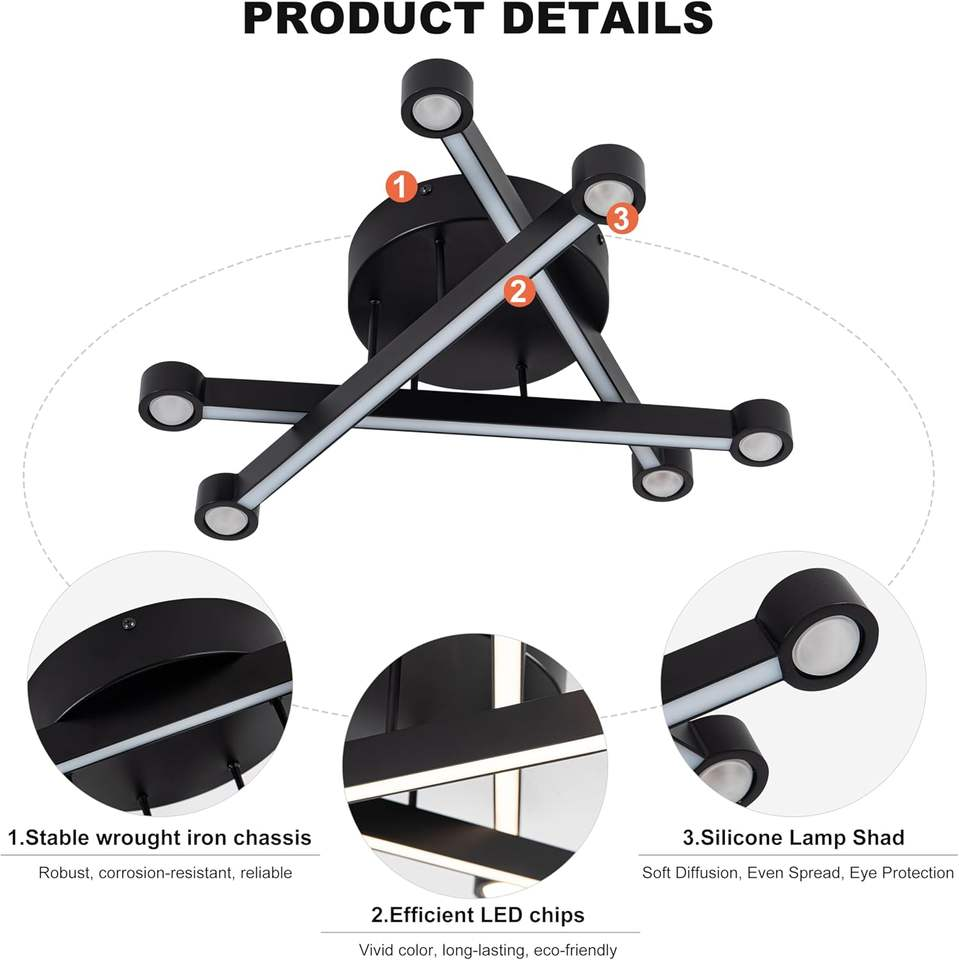 Modern Creative LED Ceiling Light Dimmable Black App Design for Living Bedroom Dining Room Metal Base