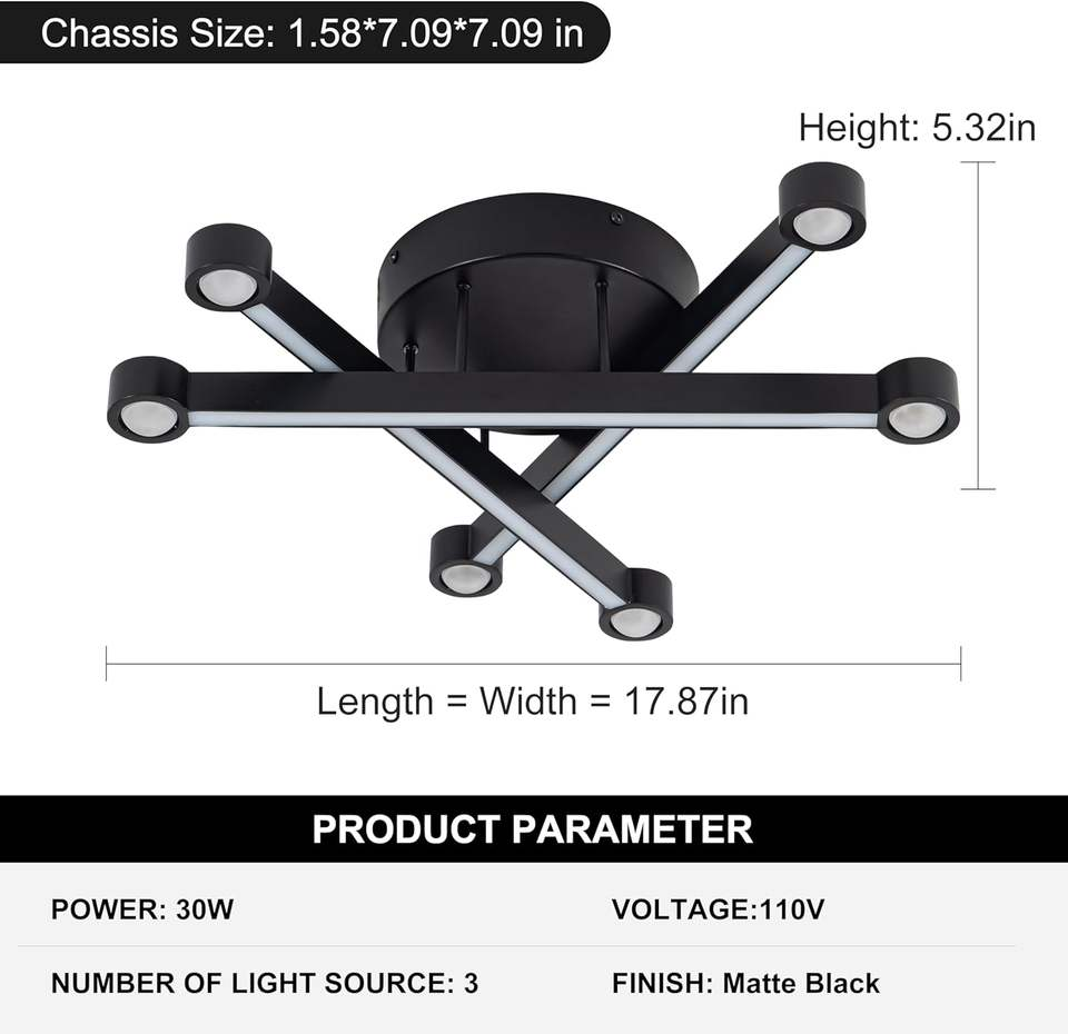 Modern Creative LED Ceiling Light Dimmable Black App Design for Living Bedroom Dining Room Metal Base