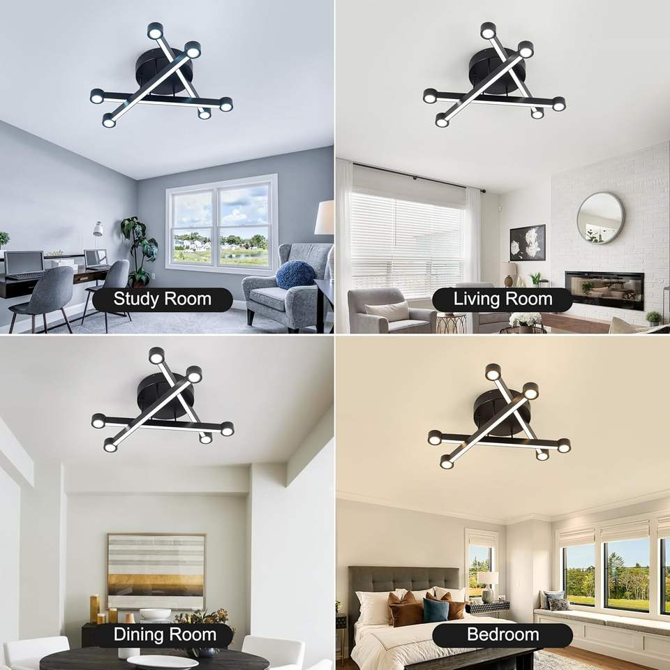 Modern Creative LED Ceiling Light Dimmable Black App Design for Living Bedroom Dining Room Metal Base