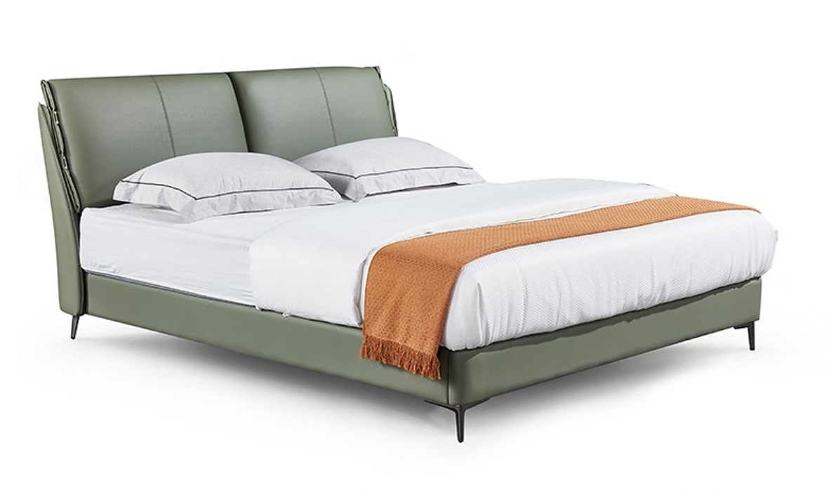 Olive Green 2 Cushion Faux Leather Headboard Double Bed H040