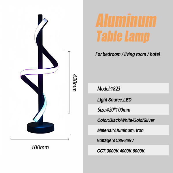 Kiss Fashion Modern Minimalist LED Table Lamp Luxury Bedside Spiral Desk Lamps with Straight Rod for Bedroom and Living Room