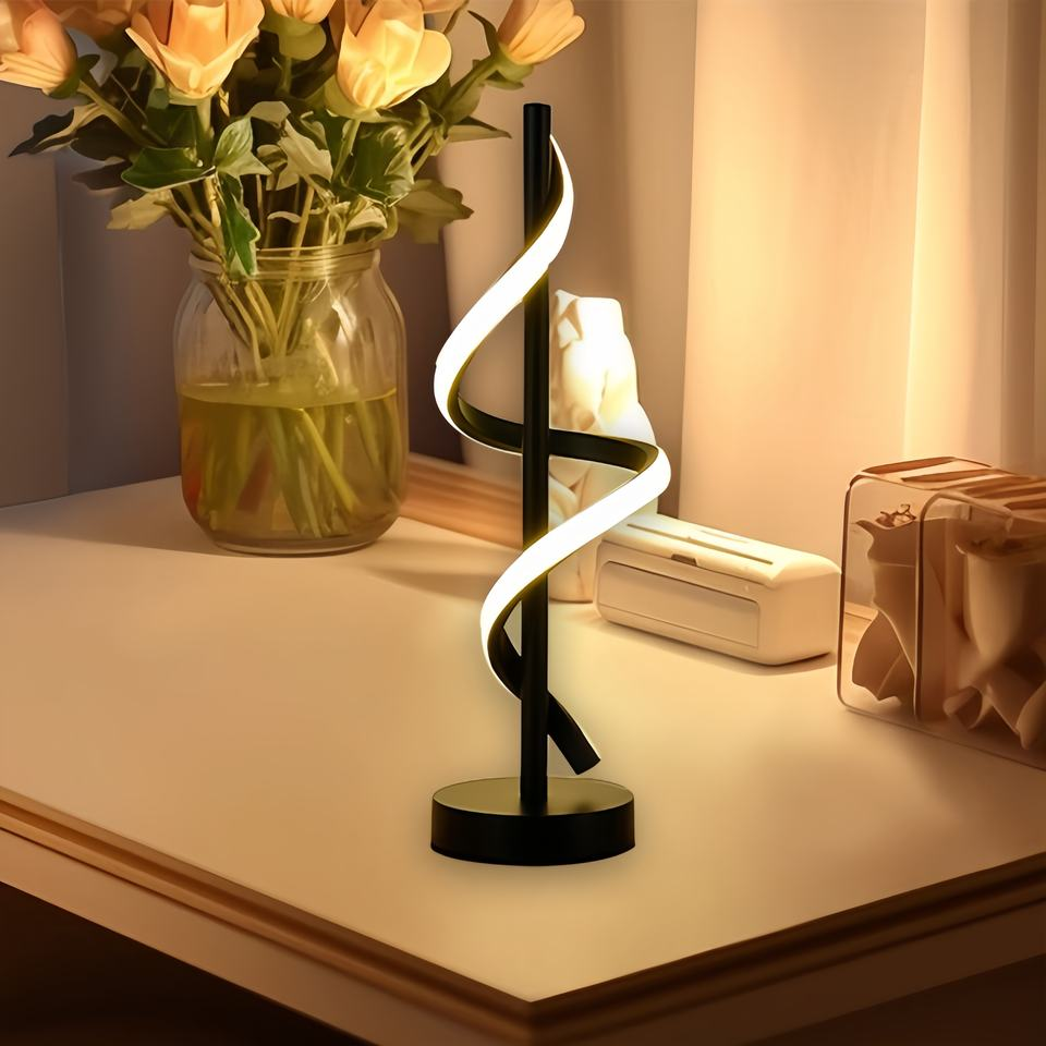 Kiss Fashion Modern Minimalist LED Table Lamp Luxury Bedside Spiral Desk Lamps with Straight Rod for Bedroom and Living Room