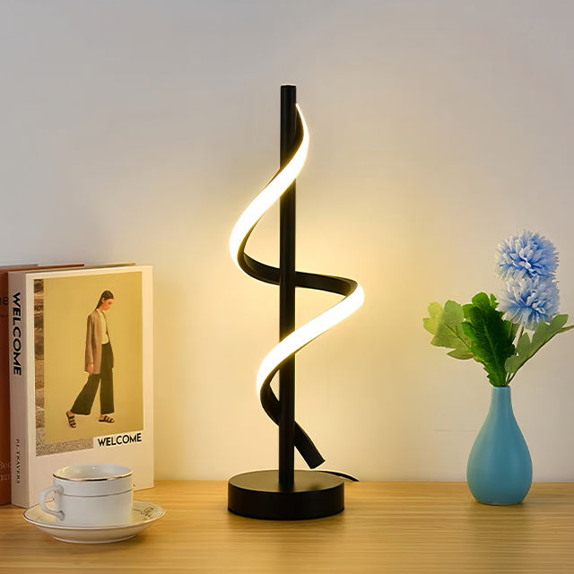 Kiss Fashion Modern Minimalist LED Table Lamp Luxury Bedside Spiral Desk Lamps with Straight Rod for Bedroom and Living Room