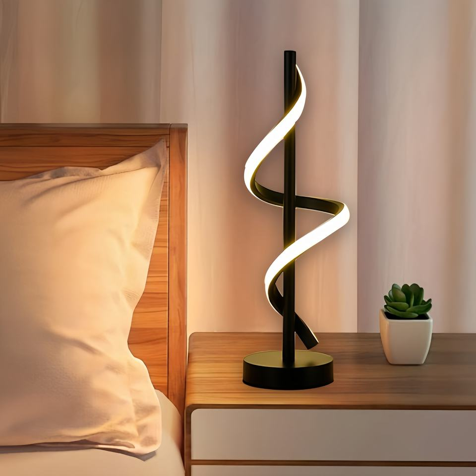 Kiss Fashion Modern Minimalist LED Table Lamp Luxury Bedside Spiral Desk Lamps with Straight Rod for Bedroom and Living Room