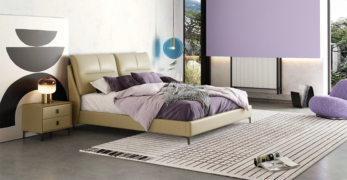 Cream Faux Leather 2 Cushion Headboard Double Bed H051