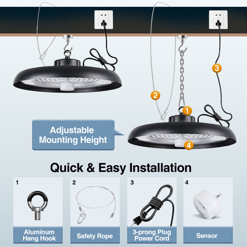 High Quality Industrial Led High Bay Light 100w 150w 200w Led Work Light Ip65 ufo High Bay Lights with Motion Sensor Dimmable