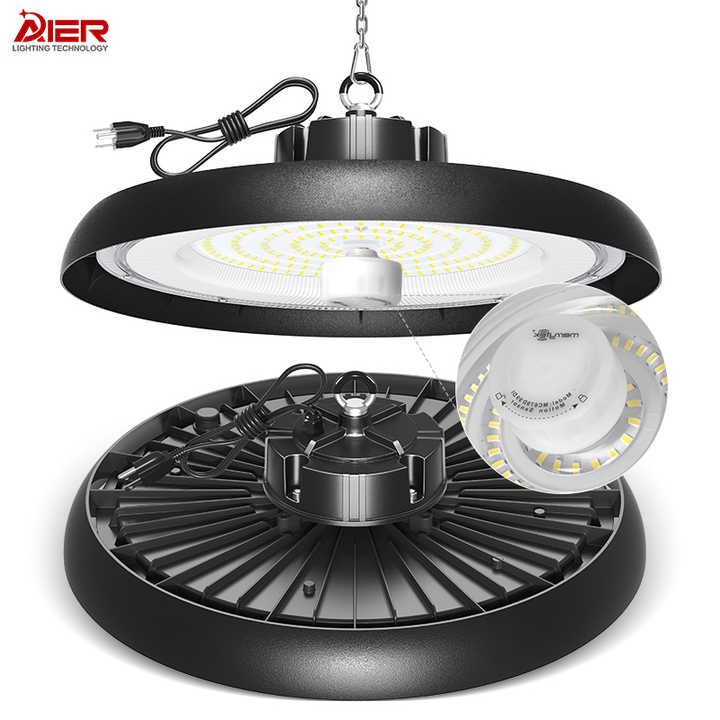 Indoor Warehouse Lighting Smd2835 100W 150w 200w Microwave Sensor 0-10v Dimming Light UFO High Bay Led for Factory Workshop