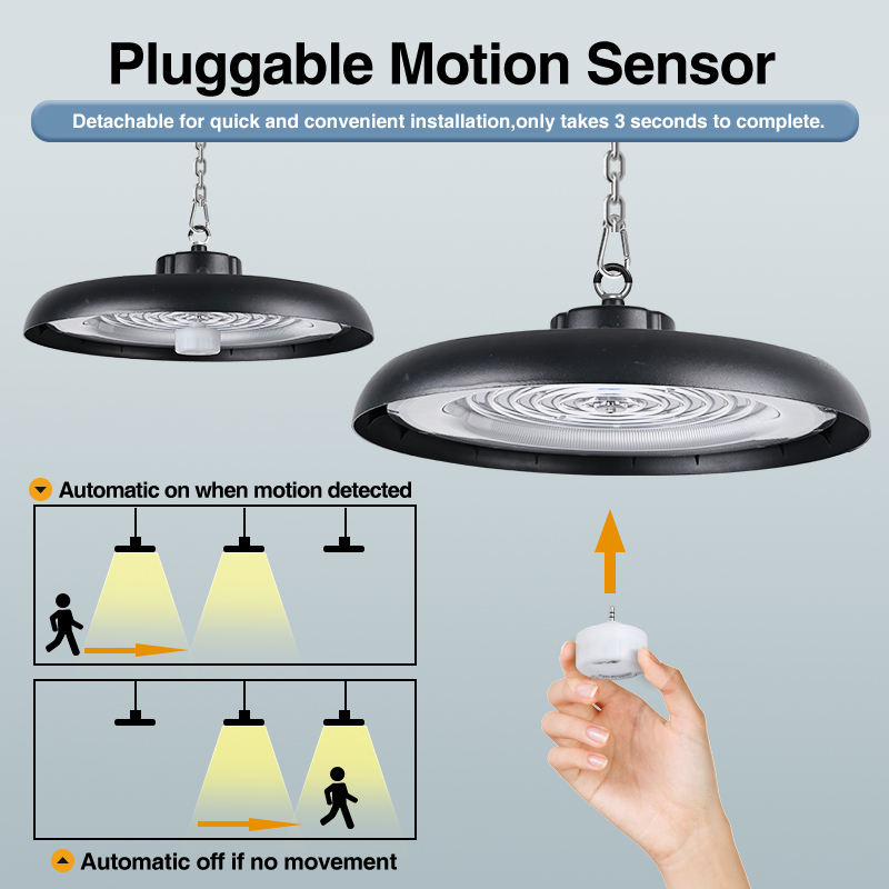 Indoor Warehouse Lighting Smd2835 100W 150w 200w Microwave Sensor 0-10v Dimming Light UFO High Bay Led for Factory Workshop