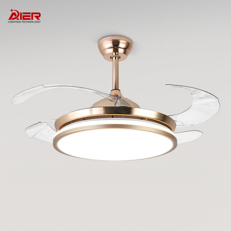 Indoor Modern Pendant Lights 42inch Retractable Iron ABS Body LED Ceiling Fan with Lights and Remote for Home Bedroom