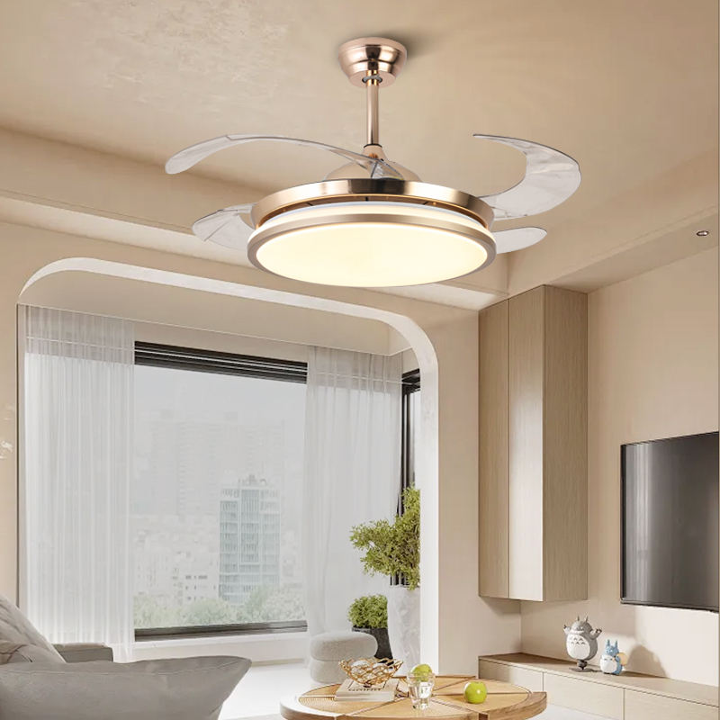 Indoor Modern Pendant Lights 42inch Retractable Iron ABS Body LED Ceiling Fan with Lights and Remote for Home Bedroom
