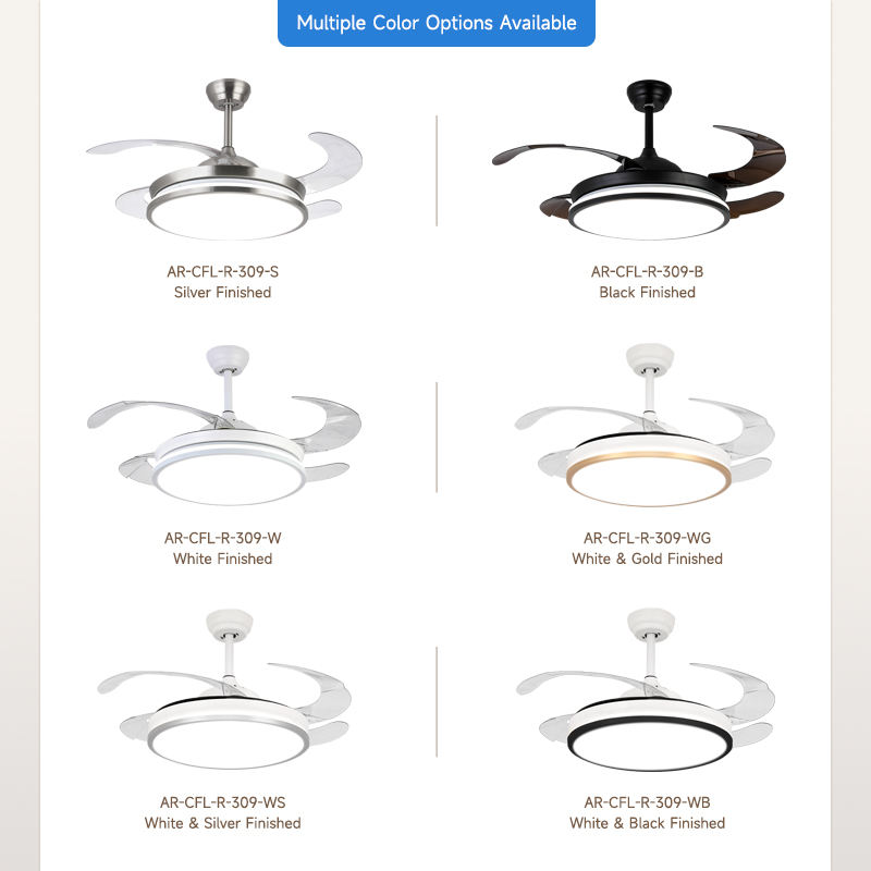 Indoor Modern Pendant Lights 42inch Retractable Iron ABS Body LED Ceiling Fan with Lights and Remote for Home Bedroom