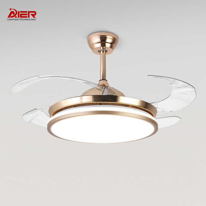 Indoor Modern Pendant Lights 42inch Retractable Iron ABS Body LED Ceiling Fan with Lights and Remote for Home Bedroom