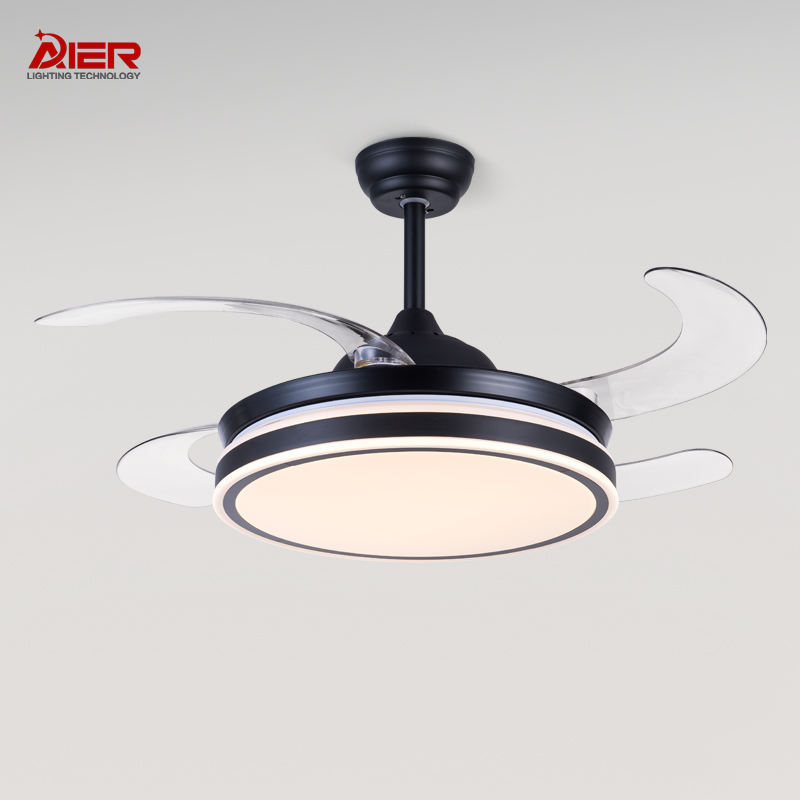 Retractable LED Ceiling Fan Light 42 Inch, Modern DC Motor Remote Control Pendant Lamp for Living Room Bedroom Indoor Lighting