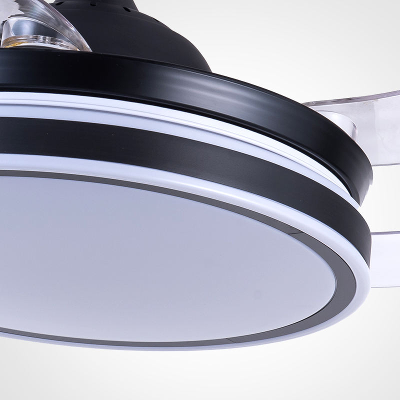 Retractable LED Ceiling Fan Light 42 Inch, Modern DC Motor Remote Control Pendant Lamp for Living Room Bedroom Indoor Lighting