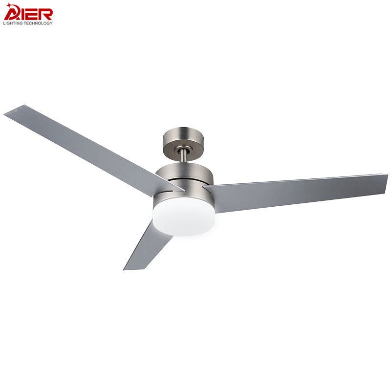 52 Inch Modern Nickel Three Leaves Lamp Ceiling Fan with Light DC Remote Control Chandelier Household Ceiling Fans