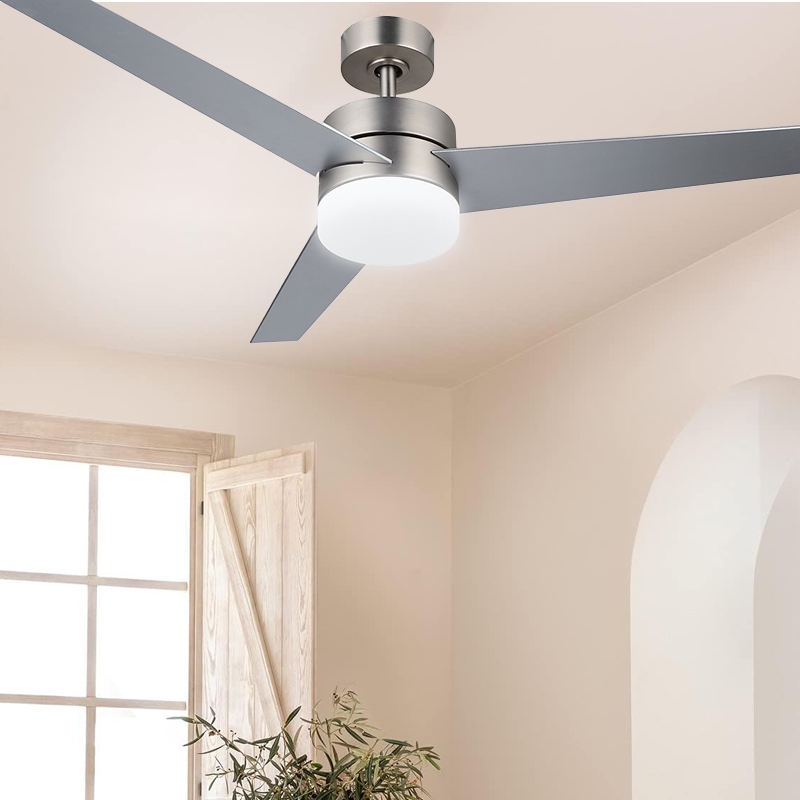 52 Inch Modern Nickel Three Leaves Lamp Ceiling Fan with Light DC Remote Control Chandelier Household Ceiling Fans