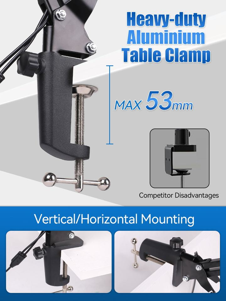 Double Headed Folding Mechanical Arm Desk Lamp 38cm Black USB Powered Clip on Installation Office Study Book Lights/Table Lamps