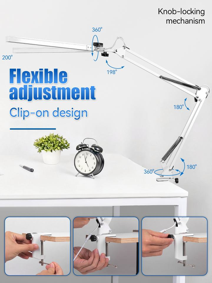 Double Headed Folding Mechanical Arm Desk Lamp 38cm Black USB Powered Clip on Installation Office Study Book Lights/Table Lamps
