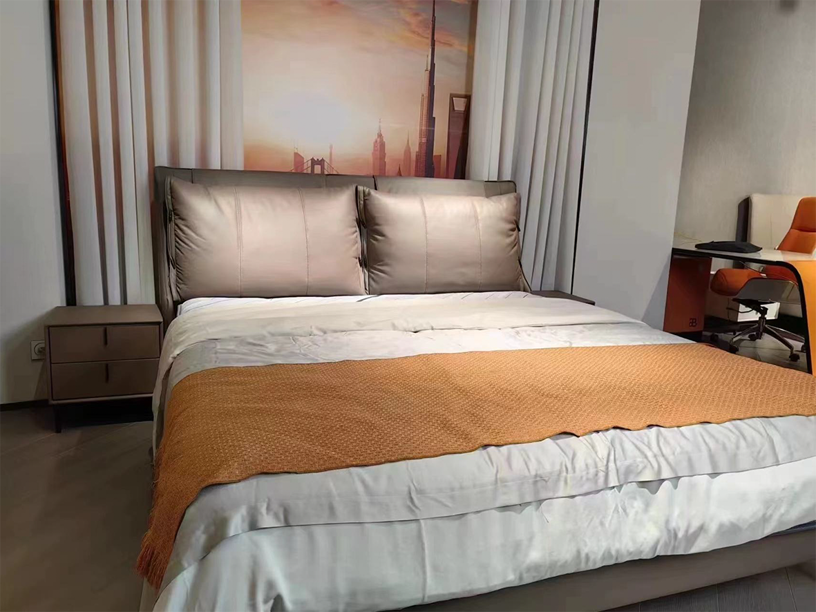 Light Brown Faux Leather 2 Cushion Headboard  Double Bed R102