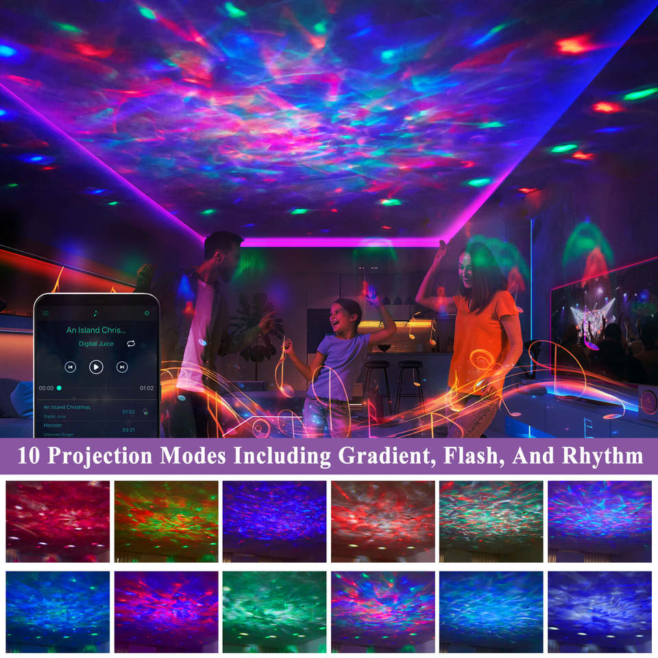 Smart Home Decor RGB Projectors Wireless Phone Charging Table Lamp USB Rechargeable Music Speaker Room Bedside Led Night Light