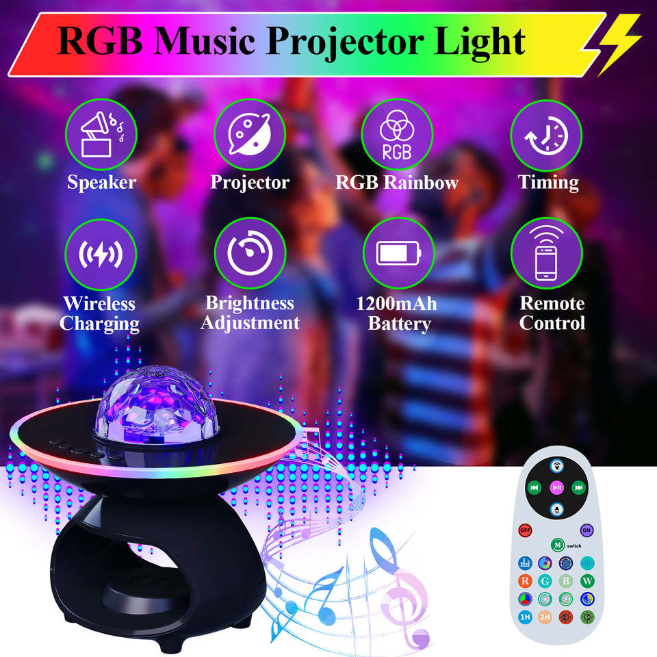 Smart Home Decor RGB Projectors Wireless Phone Charging Table Lamp USB Rechargeable Music Speaker Room Bedside Led Night Light