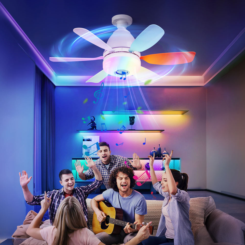 Ceiling Led Fan Light Moving Head Intelligent Dimming Fan Bulb Home Decor 360 Rotating Remote Control Modern E27 Ceiling Fan