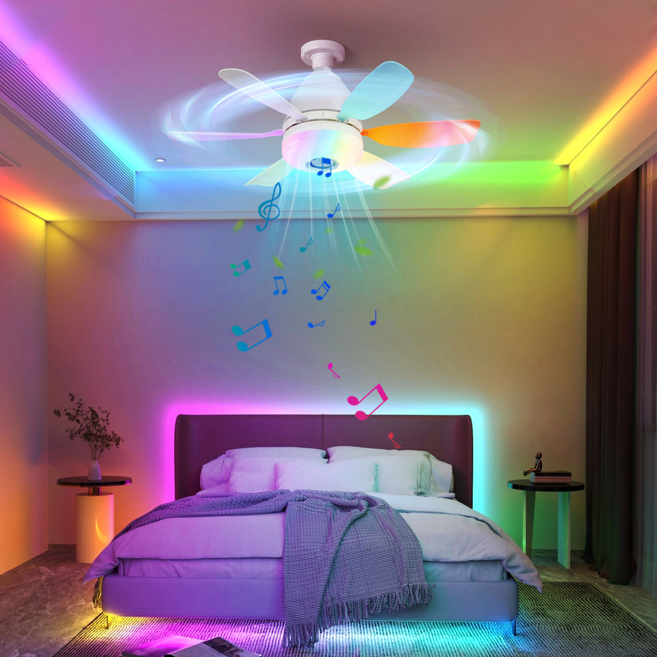 Ceiling Led Fan Light Moving Head Intelligent Dimming Fan Bulb Home Decor 360 Rotating Remote Control Modern E27 Ceiling Fan