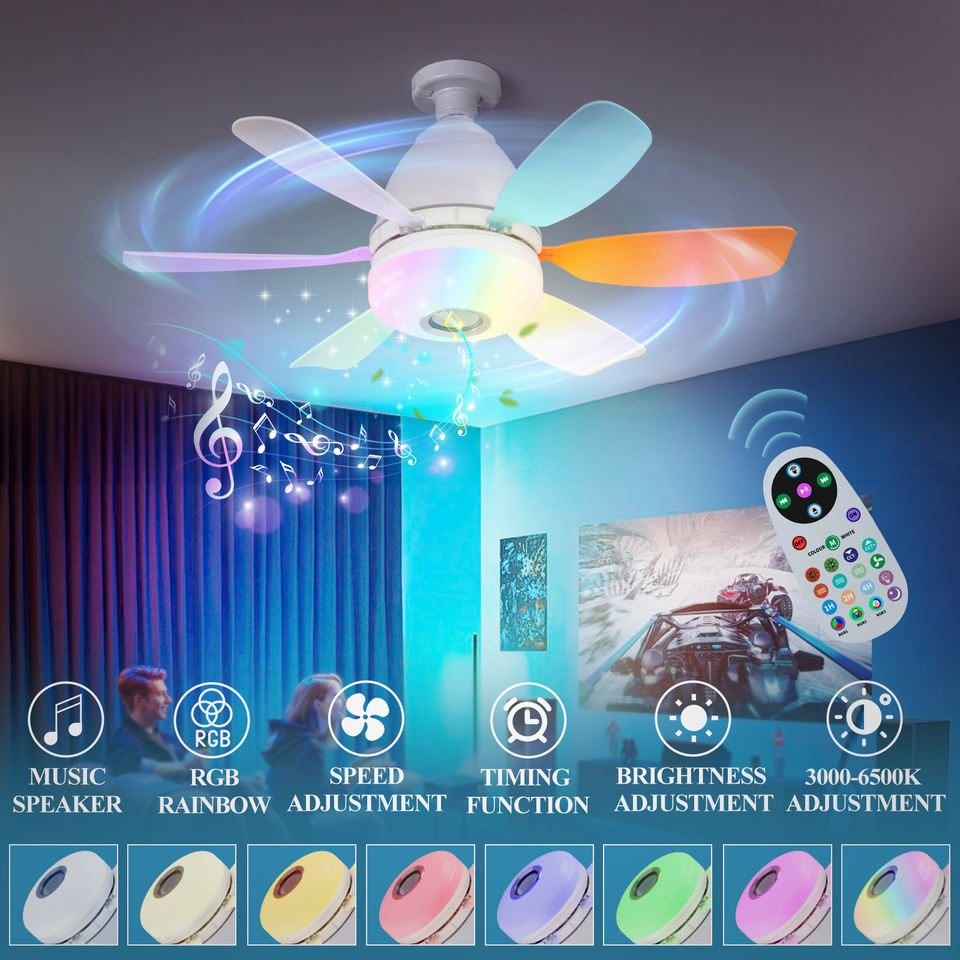 Ceiling Led Fan Light Moving Head Intelligent Dimming Fan Bulb Home Decor 360 Rotating Remote Control Modern E27 Ceiling Fan