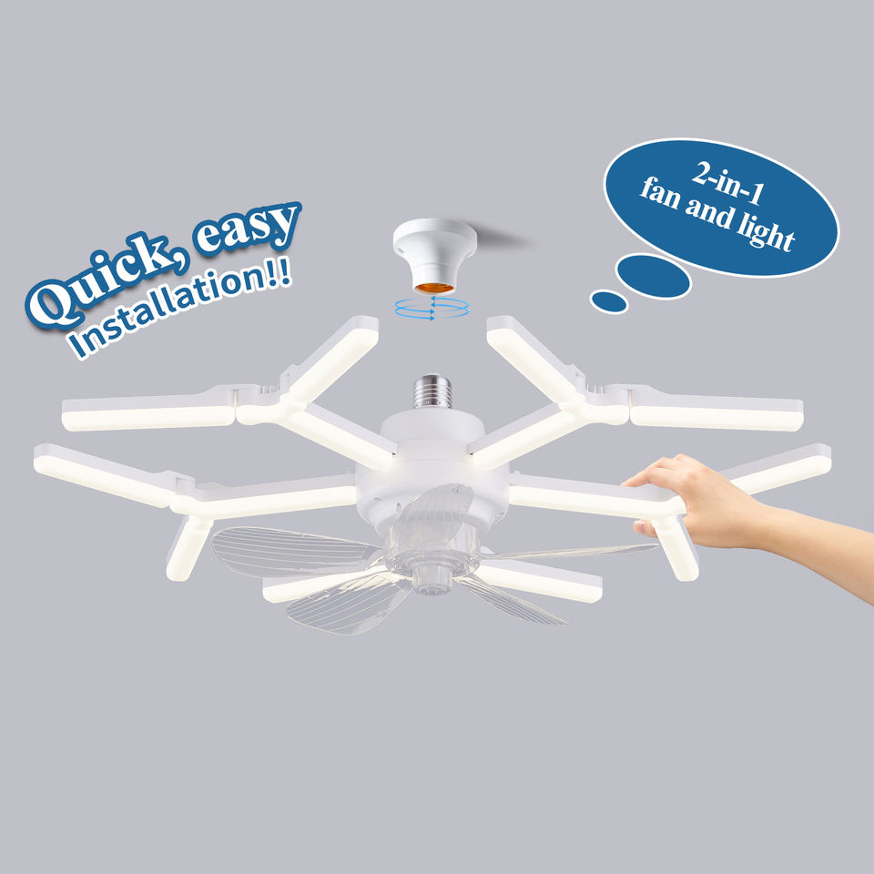 High Lumen Bulb E26 E27 Base Easy Install 4 Speed Wind Adjustment Workshop Storage Remote Socket Screw Dimmable Led Ceiling Fan