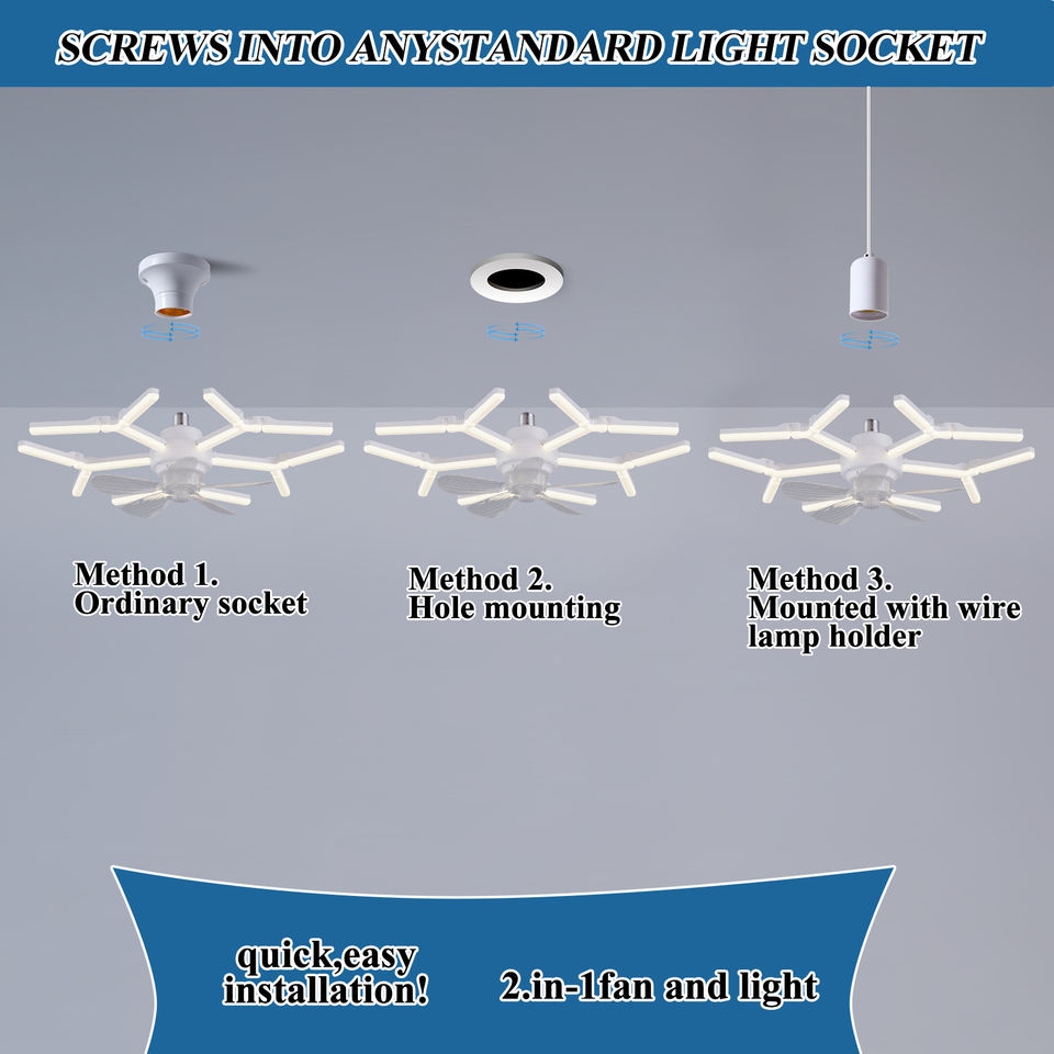 High Lumen Bulb E26 E27 Base Easy Install 4 Speed Wind Adjustment Workshop Storage Remote Socket Screw Dimmable Led Ceiling Fan