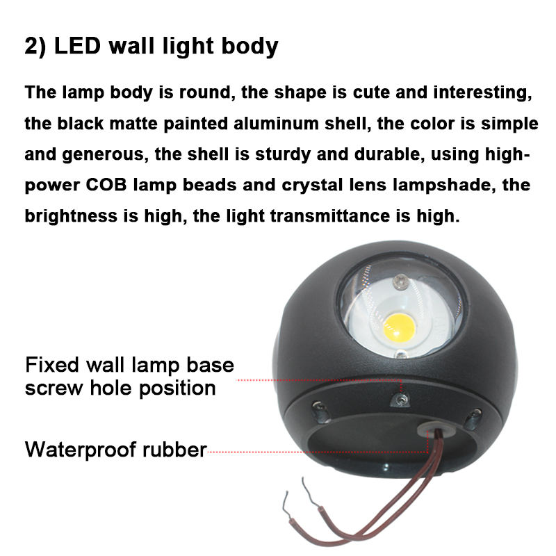 Hagood 12W Hot Sale Round Ball Shape Waterproof IP65 Led Wall Light Indoor Outdoor Wall Yard Garden Home Light Decoration