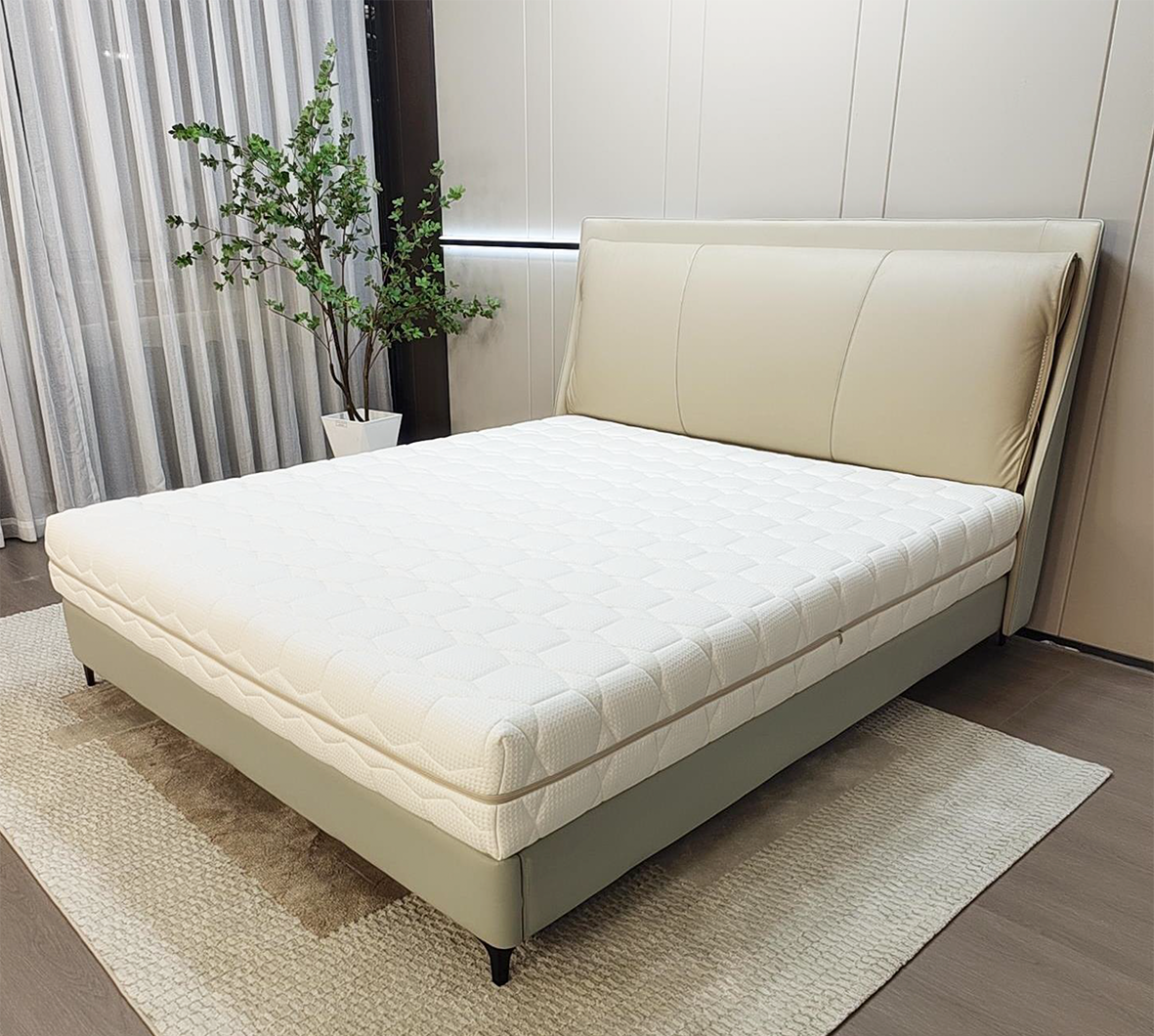 Cream Faux Leather Headboard Double Bed R069