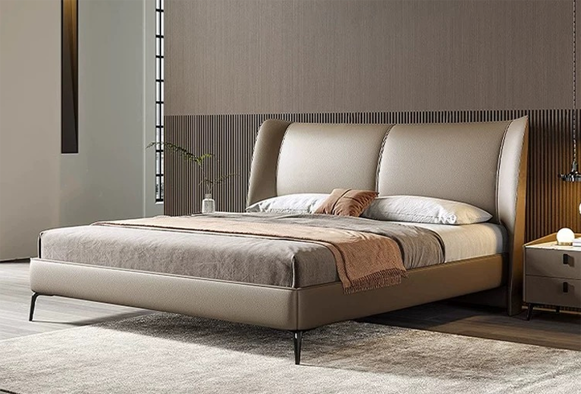 Light Brown Faux Leather Headboard Double Bed R2435