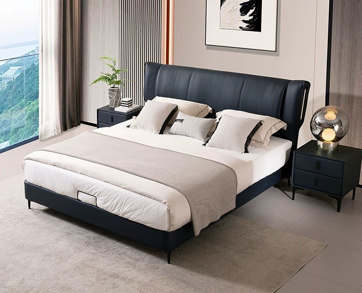 Black Faux Leather Headboard  Double Bed R1012