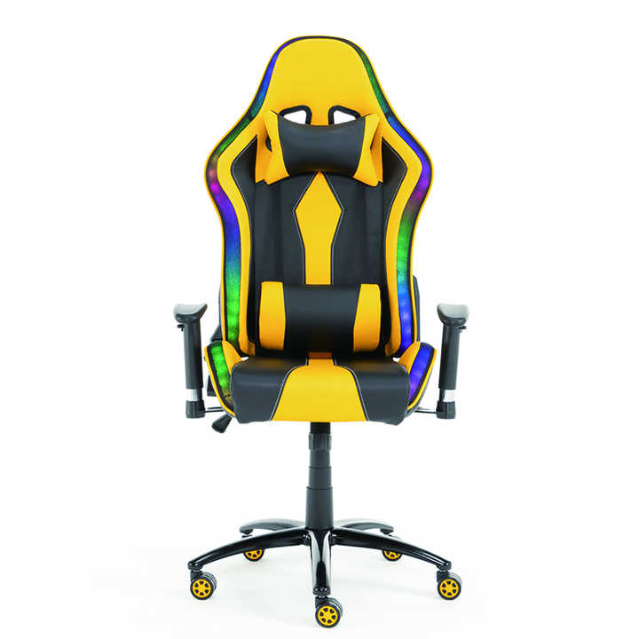 Big and Tall 360 Degree Swivel Ergonomic PC Chair Yellow Pu Leather Rgb Gaming Chair With LED Lights
