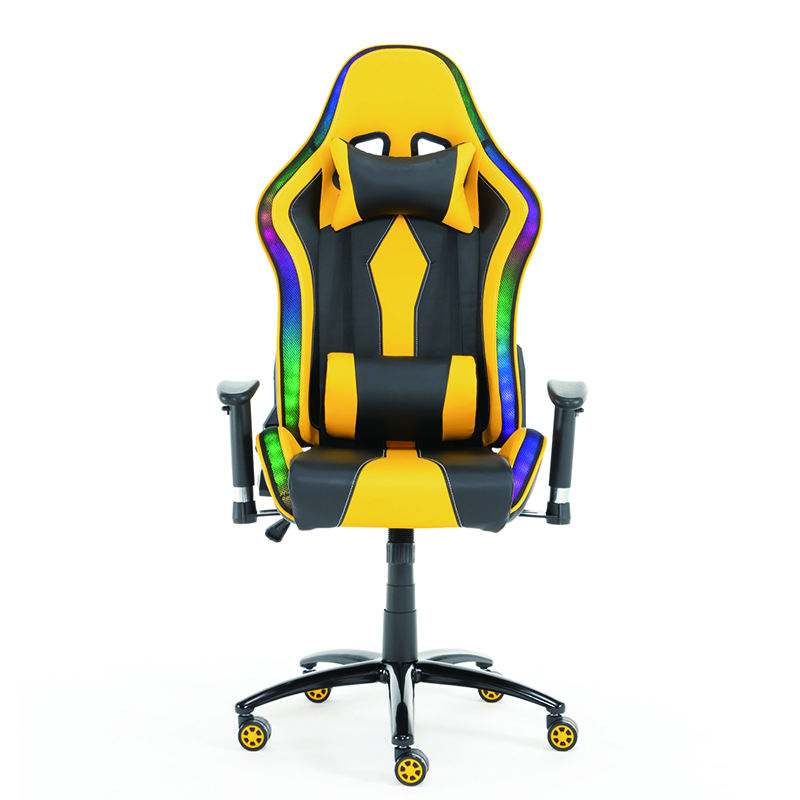 Big and Tall 360 Degree Swivel Ergonomic PC Chair Yellow Pu Leather Rgb Gaming Chair With LED Lights