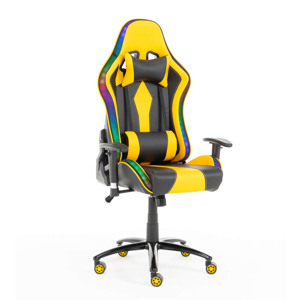 Big and Tall 360 Degree Swivel Ergonomic PC Chair Yellow Pu Leather Rgb Gaming Chair With LED Lights