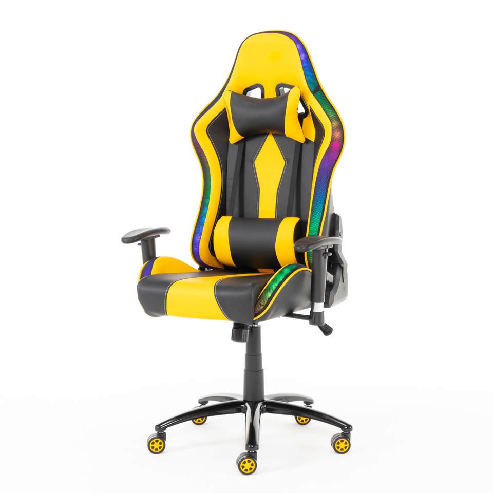 Big and Tall 360 Degree Swivel Ergonomic PC Chair Yellow Pu Leather Rgb Gaming Chair With LED Lights