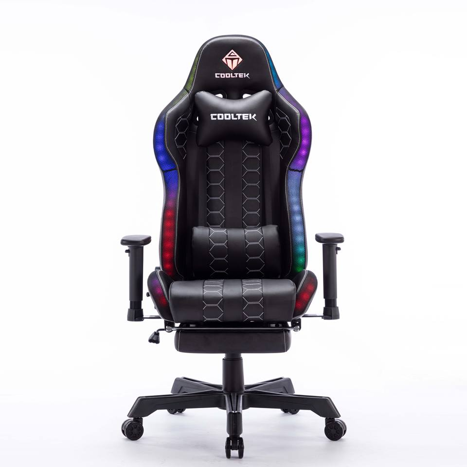 Racing High Back Ergonomic Computer Chair Adjustable Lumbar Support RGB Gaming Chair With LED Lights