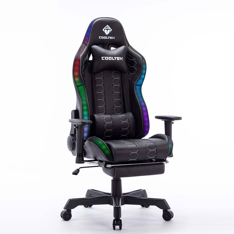 Racing High Back Ergonomic Computer Chair Adjustable Lumbar Support RGB Gaming Chair With LED Lights
