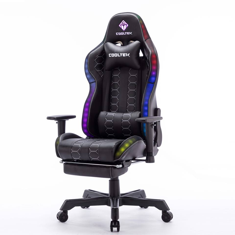 Racing High Back Ergonomic Computer Chair Adjustable Lumbar Support RGB Gaming Chair With LED Lights