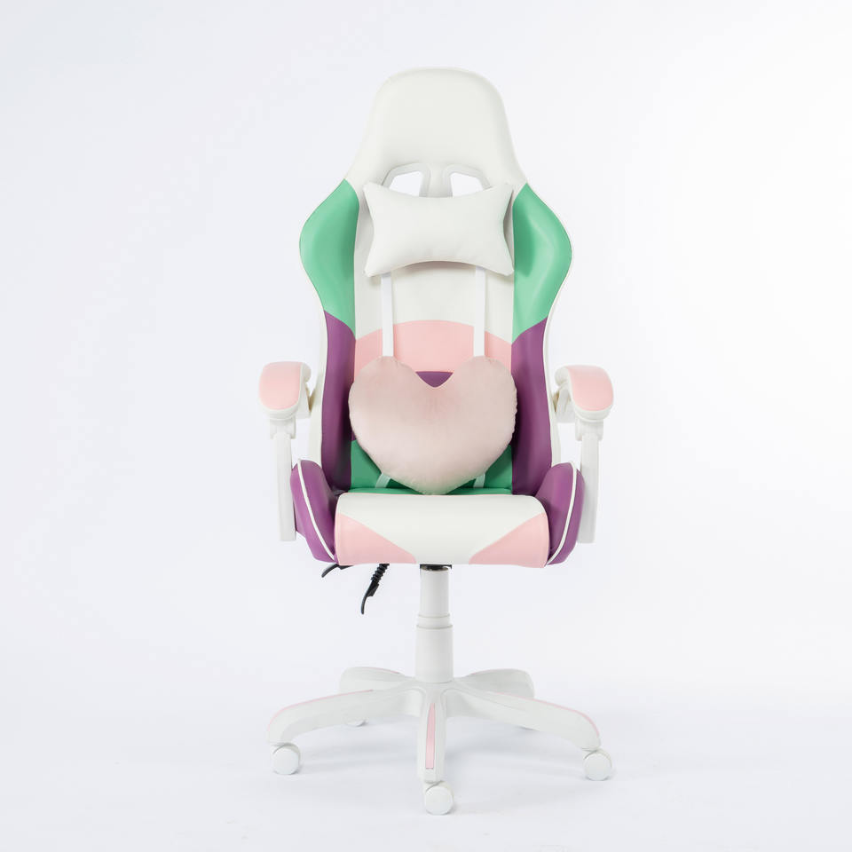 Custom Height Adjustable PU Leather Office Chair Ergonomic Girls Racing PC Pink Gaming Chair