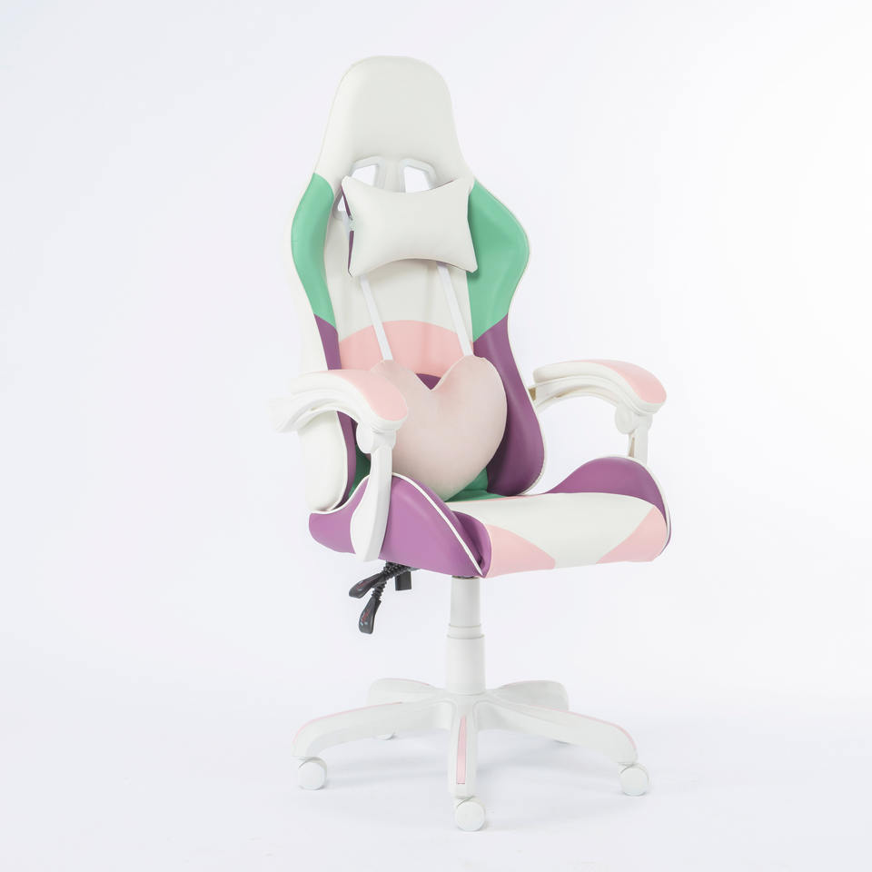 Custom Height Adjustable PU Leather Office Chair Ergonomic Girls Racing PC Pink Gaming Chair