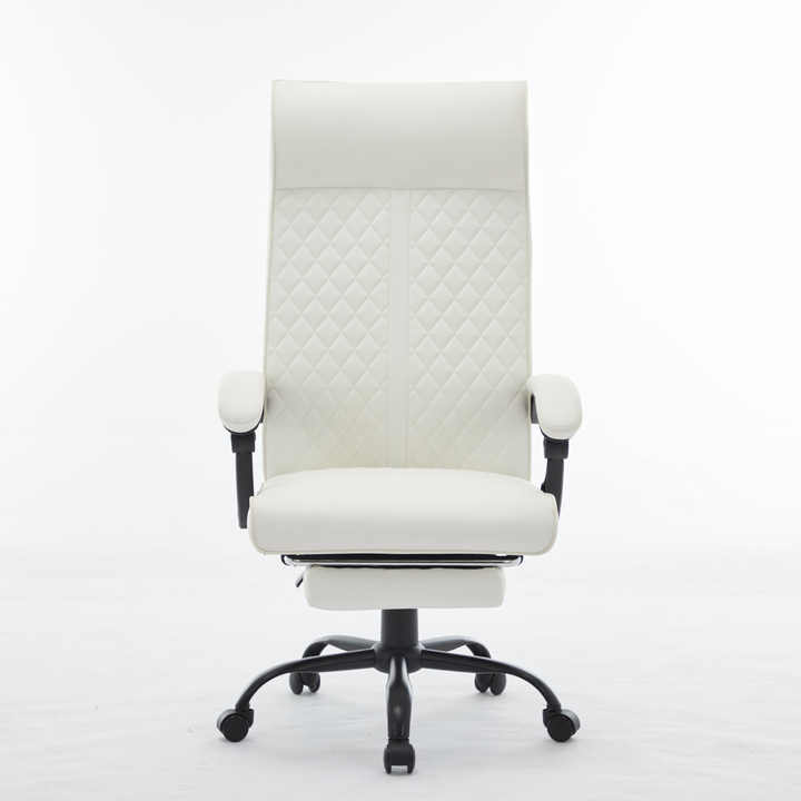 Big and Tall Ergonomic Adjustable Revolving Executive Chair Luxury Leather White Office Chair with Footrest